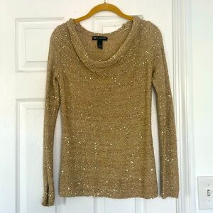INC International Concepts Gold sequin scoop neck sweater size XS
